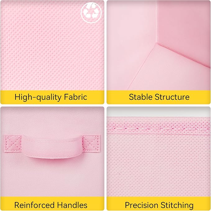 Cupic Cupid 10-Pack 11x11 Collapsible Storage Cubes, Fabric Bins, Pink | Foldable, Reinforced Front Handle, Holds Clothes, Toys, Blankets and More, Fits Closet, Shelves, Nursery, Bedroom