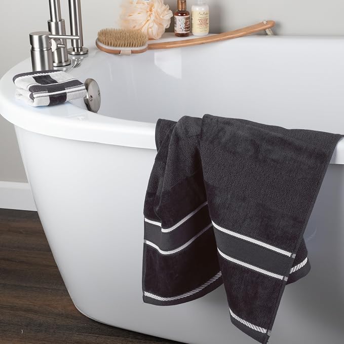 Lavish Home Bathroom Towels Set, Bathroom Accessories, Charcoal, Set of 6 | Includes 2 Bath Sheets, 2 Hand Towels, and 2 Wash Cloths, Soft 525 GSM 100% Cotton Set for Shower, Gym, Dorm, and Spa