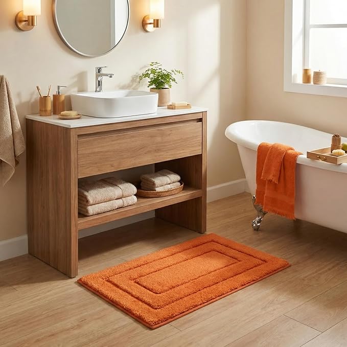 GRANNY SAYS Orange Bathroom Rug 16" x 24", Non-Slip Microfiber Bath Mat | Ultra-soft, with durable TPR backing for reliable grip, fast water absorption, machine washable for small bathroom spaces
