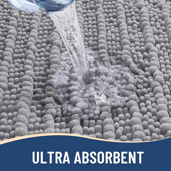 Arotive Toilet Rugs U-Shaped 20x20, Soft Absorbent Chenille Shaggy Bath Mat | Grey, Machine Wash Dry, Bath Rugs for Bathroom Floor, Tub and Shower, Home Decor Accessories
