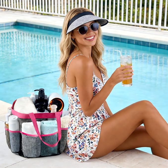 Mesh Shower Caddy Portable - 9 Pockets, Shower Bag for Dorm Room Camping | 2 Handle Quick Dry Shower Bag College Dorm Room Essentials Large Capacity Hanging Basket for Bathroom Travel Swimming Gym