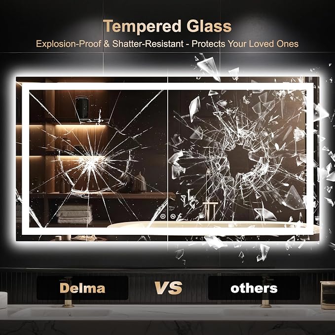 LED Mirror for Bathroom 30x55 Inch, Dimmable Front & Backlit Vanity Mirror with Anti-Fog, 3 Color Modes, Memory Function, Shatterproof Tempered Glass, Horizontal or Vertical Mount