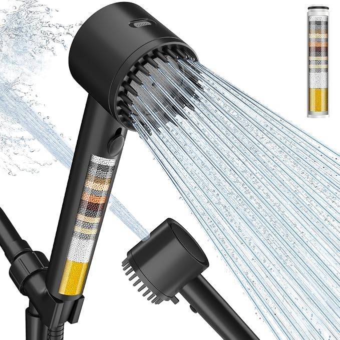 Filtered Shower Head with Handheld, Showerhead with Filters Black | Cobbe Filtered Shower Head with Handheld Built-in Power Wash - Remove Chlorine - Reduces Dry Itchy Skin, Black