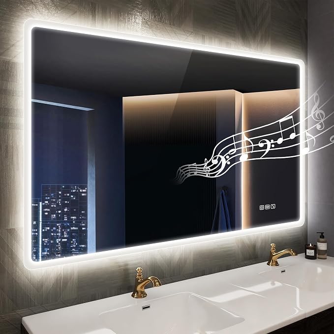 STARLEAD 40"x28" LED-Bathroom-Mirror-with-Lights, Wall-Mounted with Bluetooth Speaker, Anti-Fog, 3 Color Temperature, Dimmable Brightness, Waterproof, Tempered Glass, Frontlit & Backlit | 3 Color Temperature, Stepless Dimming, Anti-Fog, Touch Control, ...