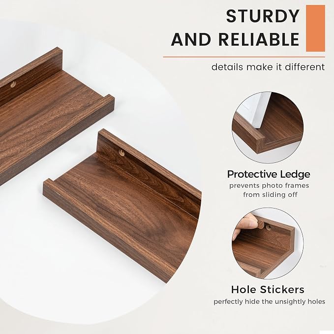 Picture Ledge Shelf, Floating Shelves Set of 2, 30 Inches Nursery Book Shelves for Toys Storage, Kids Bookshelf Wall Mounted for Living Room Bedroom Decor Books Photo Frames, Walnut