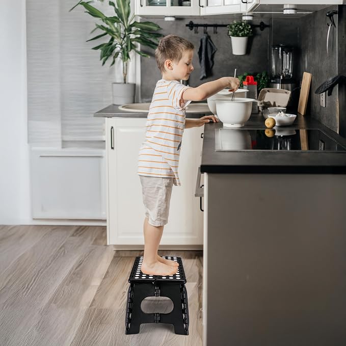 Delxo Folding Step Stool 9 inch,300Lbs Extra Wide Step Stool for Kids | Foldable Step Stool,15-Inch Extra Wide Non-Slip Foot Stools with Handle,Lightweight for Kitchen,Bathroom,Bedroom,Garden Black