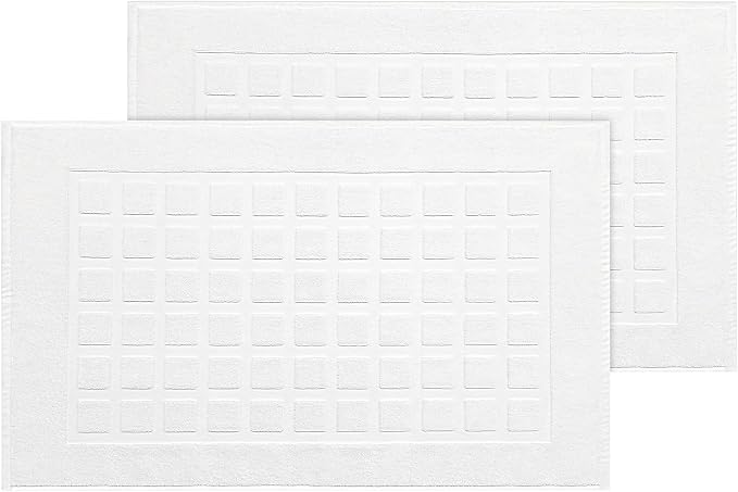 COTTON CRAFT Bath Tub Mats- 2 Pack Sculpted Tile Bathroom Mat - White | Heavyweight 1100 GSM Absorbent 100% Cotton Luxurious Hotel Spa Step Out Floor Mat - Shower Mat -Not a Bath Rug - 21x34