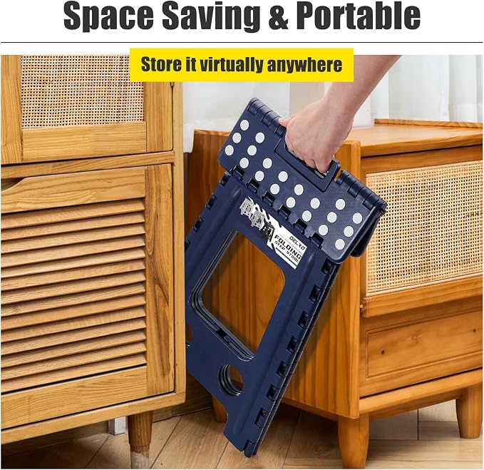 Delxo 17.5 Inch Folding Step Stool,Foldable Step Stool for Adults Blue | Step Stool with Safety Lock,Portable Collapsible Step Stool,Non-slip Folding Stools for Kitchen Bathroom Bedroom Garden 1PC