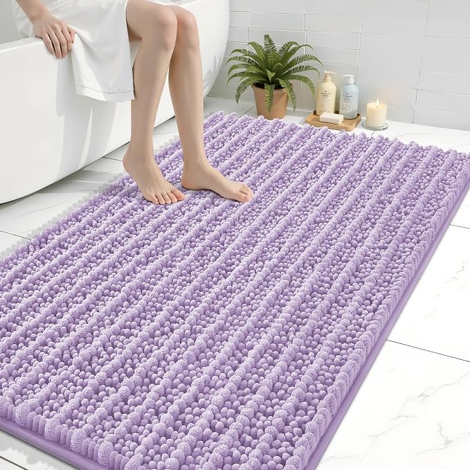 Arotive Bathroom Rugs Mat 47x32, Soft Absorbent Chenille Shaggy Bath Mat | Light Purple, Machine Wash Dry, Bath Rugs for Bathroom Floor, Tub and Shower, Home Decor Accessories