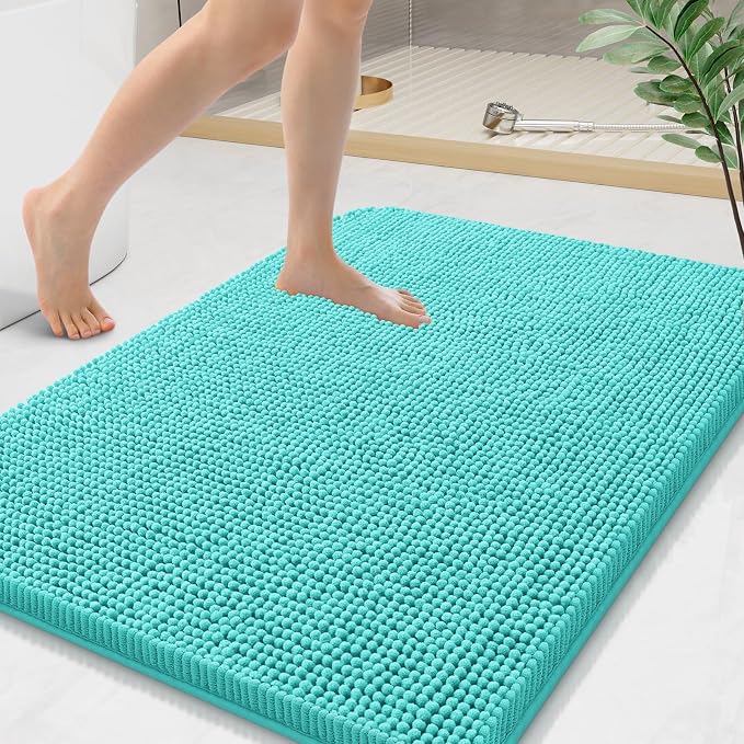 Arotive Bathroom Rugs 36x24, Soft Absorbent Shaggy Chenille Bath Rugs | Turquoise, Machine Washable Rubber Backing Bath Mats for Bathroom Floor Tub and Shower Home Decor Accessories