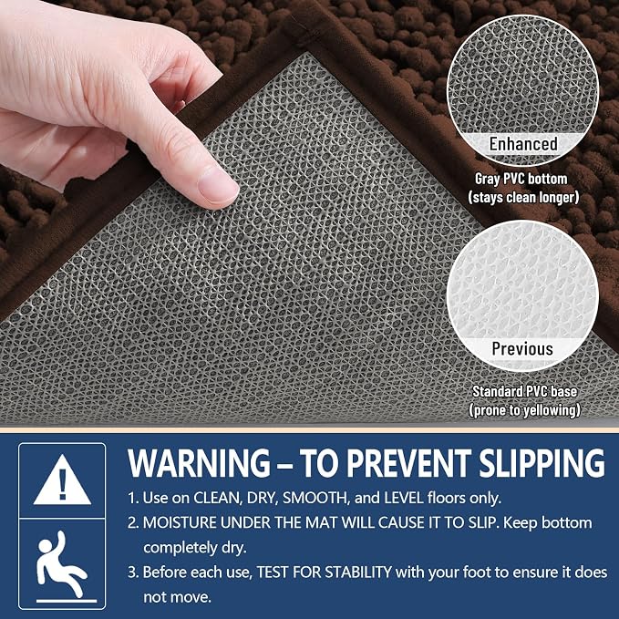Arotive Bathroom Rugs Mat 60x24, Soft Absorbent Chenille Shaggy Bath Mat | Brown, Machine Wash Dry, Bath Rugs for Bathroom Floor, Tub and Shower, Home Decor Accessories