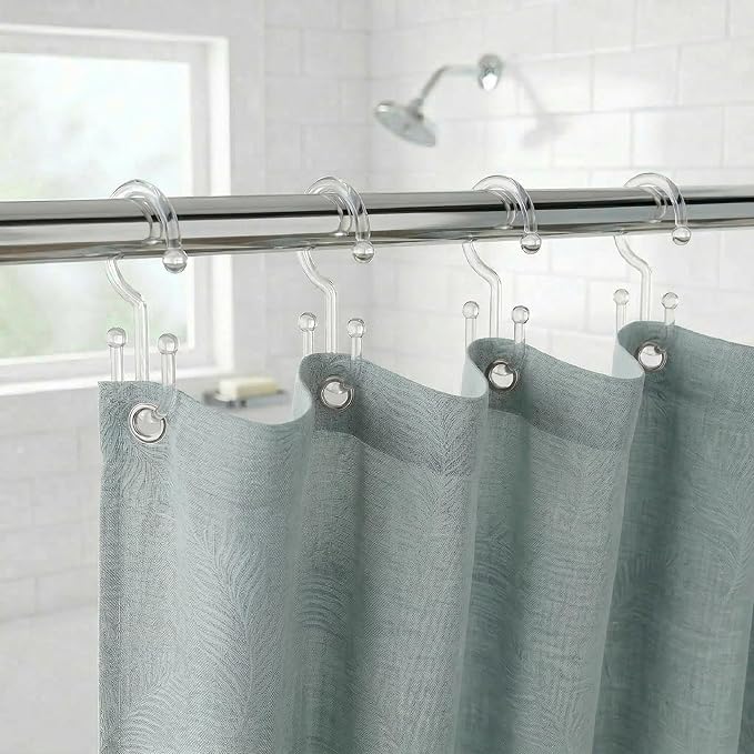 Bathway Clear Plastic Shower Curtain Hooks, 24 Double Shower Curtain Rings | Hang Both Shower Curtain & Liner, Waterproof, Rust-proof, Sturdy, Durable, Flexible, Multifunctional, Universal, Easy to Use