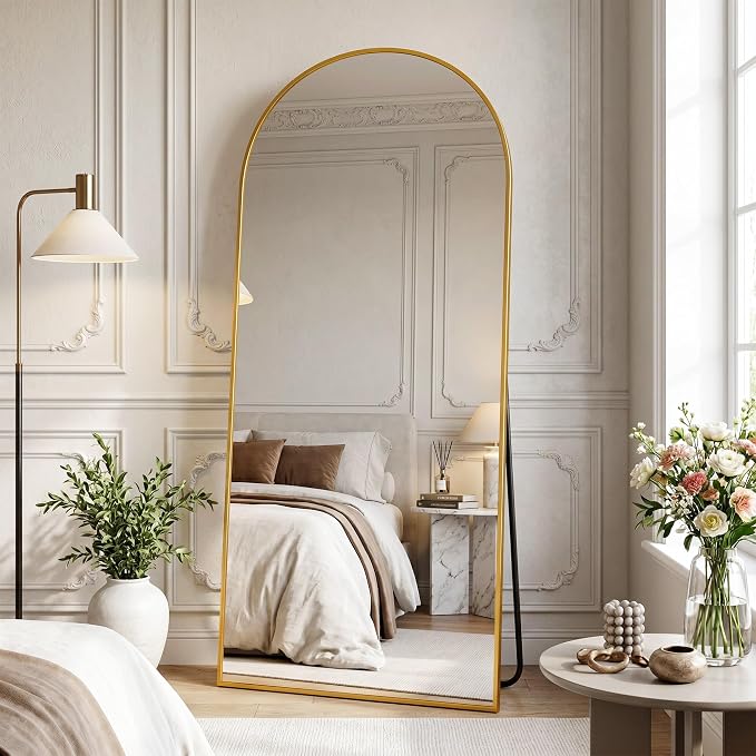 Full Length Mirror, 76" x 34" Arched Full Body Mirror Large Standing Floor Mirrors, Mirrors for Bedroom, Bathroom, Living Room Standing or Wall Leaning, Gold