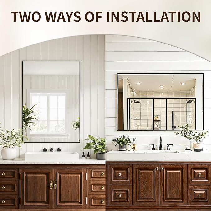 FICTOR Bathroom Vanity Mirror for Over Sink, 30" x 40", Black | Anti-Rust Frame, Shatterproof Tempered Glass, Vertical/Horizontal Wall Mounted Mirror for Bedroom, Entryway, Living Room