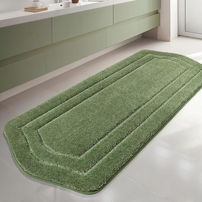 COSY HOMEER Non-Slip Bath Mat Extra Thick Absorbent Plush Washable | 24"x70" Green Non-Slip Extra Thick Plush Absorbent Machine Washable Bath Mat Bathroom Rug Floor Tub Shower