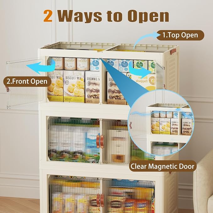 SAILUN 579Qt Stackable Storage Bins,Storage Cabinet with a Lid,3 Pack Cream | Stackable Storage Drawers with Lids,33.5" W x 19" D x 53" H,Featuring open-front Access for Clothes and Closet Storage