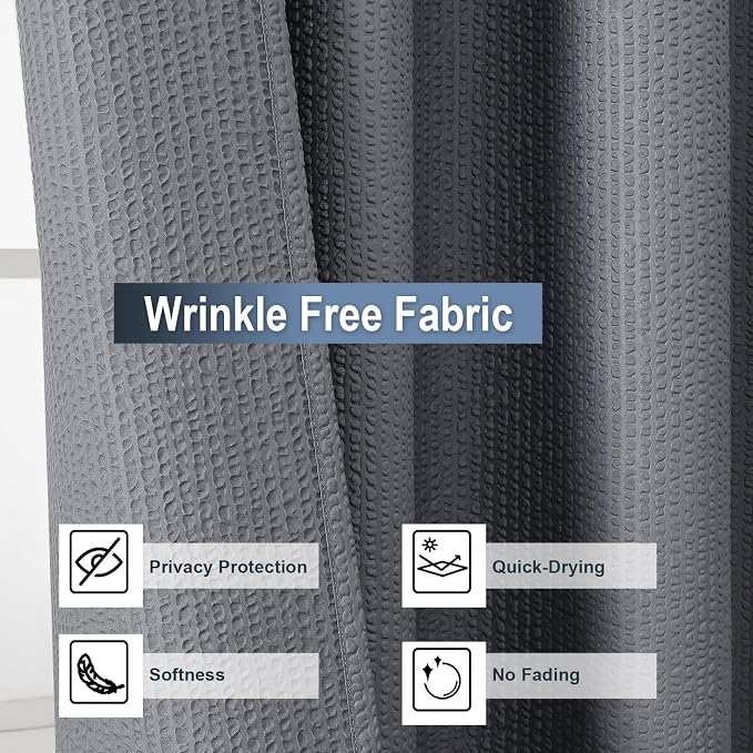 Grey Shower Curtain for Bathroom 78 Inches Long, 3D Embossed Textured Fabric Farmhouse Shower Curtain Soft Cloth, Water Repellent, Machine Washable, Hotel Style, 72" W x 78" L, Grey