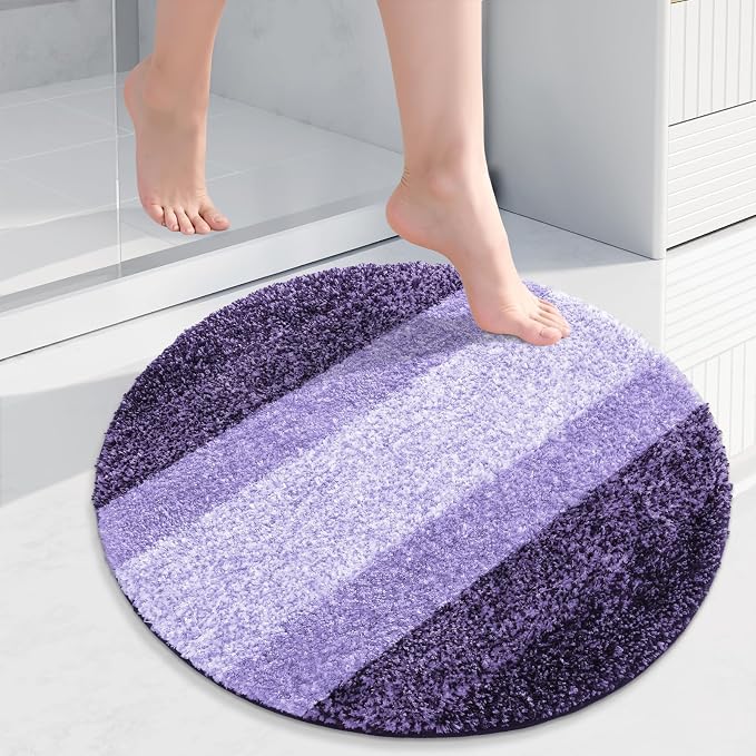 Arotive Microfiber Bathroom Rugs, Shaggy Soft and Absorbent Bath Rug, 24x24 | DarkPurple, Rubber Backing Thick Plush Machine Washable Dry Bath Mats for Bathroom, Tub and Shower, Round