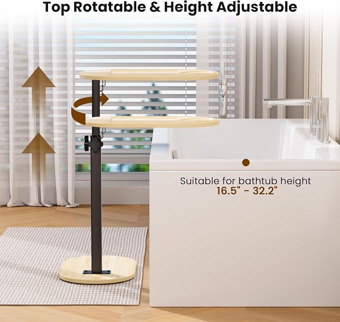 Bamboo Bathtub Table with Adjustable Height | Freestanding Bath Tray Caddy Board Tub Organizer, House Warming Gift, New Home, Bridal Shower Gift for Women