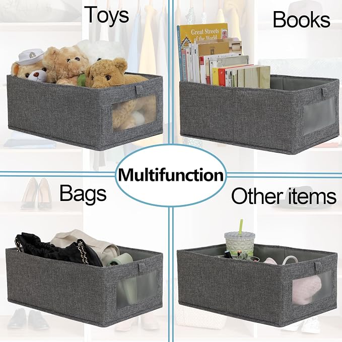 Fordonral 4 Pack Closet Organizers and Storage Bins, Storage Containers for Organizing Clothing, Jeans, Toys, Books, Shelves, Wardrobe - Closet Organizer, Large Storage Boxes Baskets with Window
