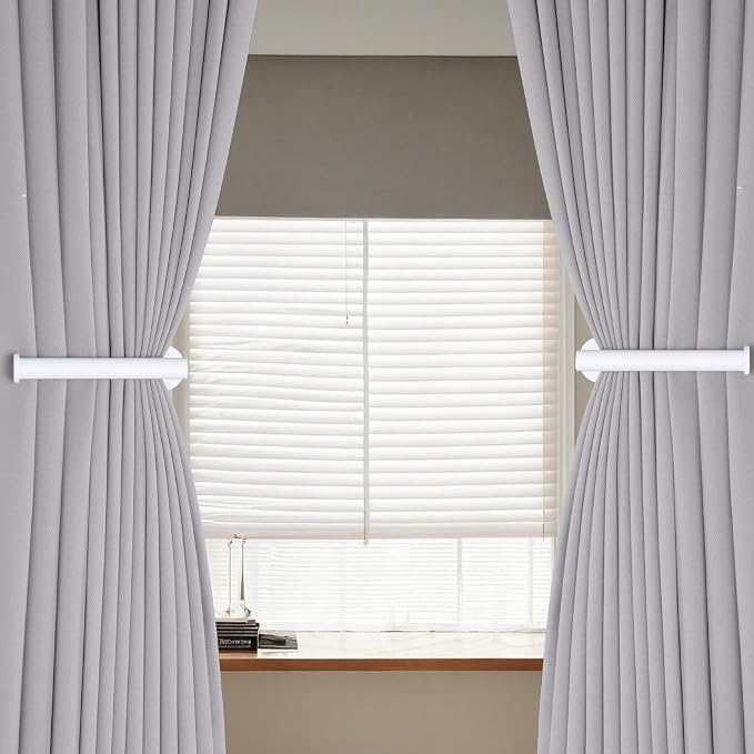 Groleca Adhesive Curtain Holdbacks No Drill Curtain Tiebacks, 2 Pack, White | No Drill, Metal Curtain Tie Backs & Pull Backs, Curtain Holders Hook for Wall, Damage-Free Wall Mounted, Strong Adhesive