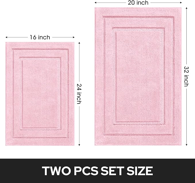 HOMEIDEAS Pink Bathroom Rug, 2 Piece Super Soft Microfiber and Absorbent Shower Mat, Machine Washable Bath Mats for Valentine's Day Decorations, 20" x 32" + 16" x 24"