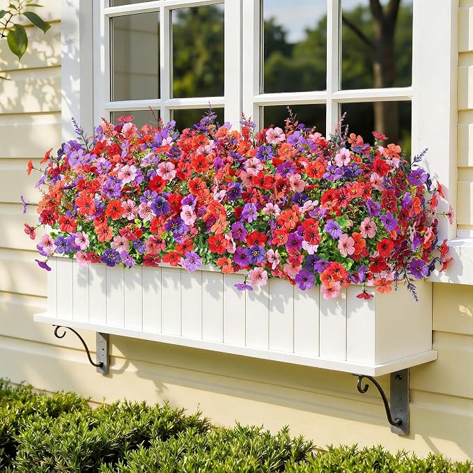 SHareconn 24 Bundles Artificial Flowers for Outdoors UV Resistant Decor | Realistic Silk Violet Lavender, UV Resistant Fake Flowers, Ideal Spring Decor for Patio Porch, Yard Planter & Home, 6 Colors