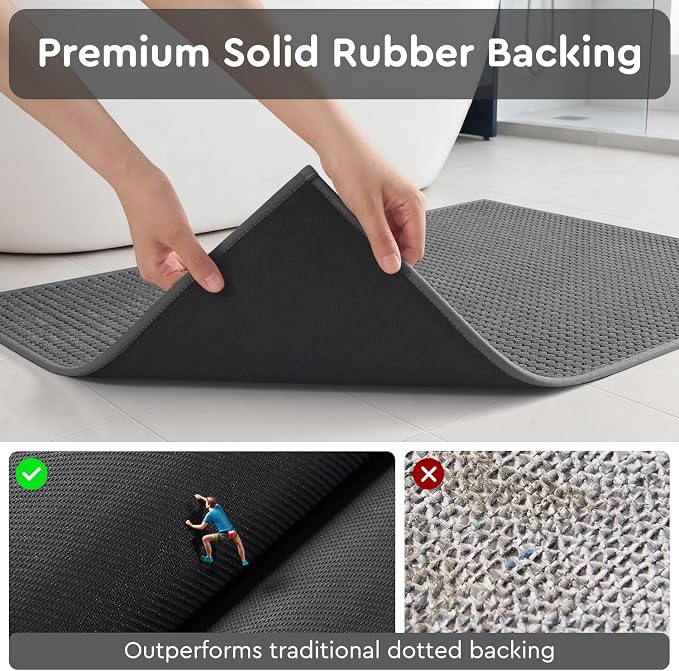 tchdio Bathroom Runner Rug, Absorbent Washable Thin Bath Mat, Non Slip Quick Dry Bath Rugs with Solid Rubber Backing, Low Profile Bath Mat, Grey, 24" x 48"