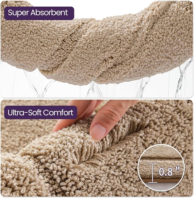 DEXI Bath Mat 43x24, Absorbent and Non Slip Bathroom Rugs, Beige | Soft Plush Microfiber Bathmat, Machine Washable & Quick Dry, Rubber Back Rug for Shower, Tub, Sink