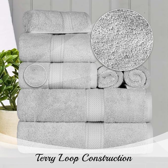 Superior Egyptian Cotton 800 GSM Plush & Absorbent, 9 Piece Set, Stone | Quick Dry, Soft Luxury Towel Set, Bath Essentials, Guest Bath, Spa, 3 Bath, 3 Hand, 3 Face Towel, Madeline Towels