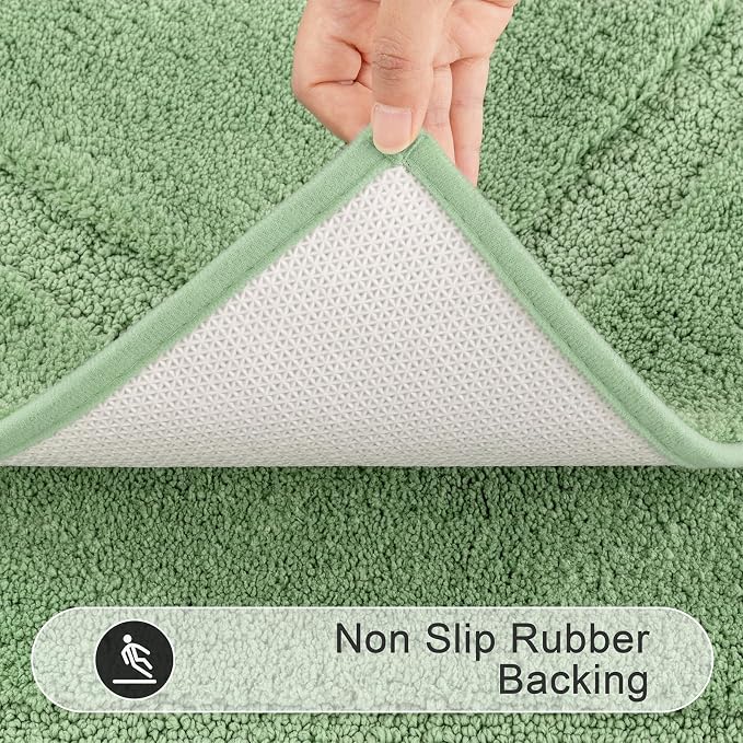 SHACOS Soft Microfiber Sage Green Bathroom Rugs Sets 2 Pieces 32x20 inch | Absorbent Plush Bath Rugs, Non Slip Washable Shaggy Bath Mats, Fluffy Bathroom Runner Floor Mats Shower Rug