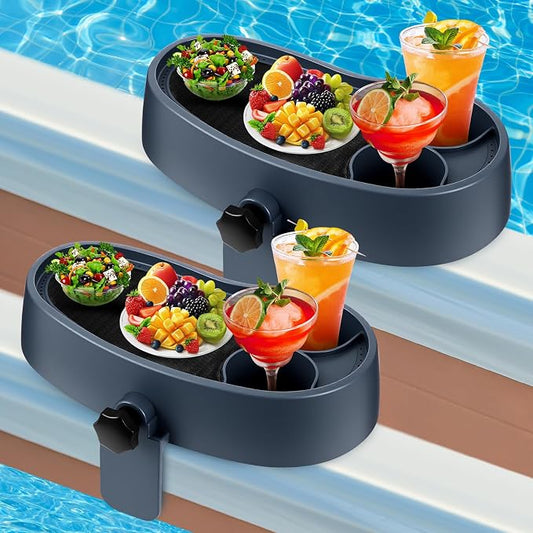 2 Pcs Hot Tub Table Tray, Adjustable Aboveground Bathtub Tray with 2 Cup Holder, Between 2'' to 7.5'' Nonslip Hot Tub Accessories Shelf Drinks Snacks Phone Holder for Spa Bathtub (Dark Gray)
