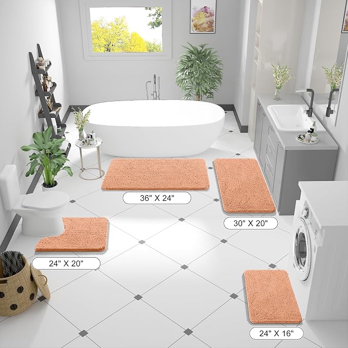 OLANLY Small Bathroom Rugs 24x16, Extra Soft Absorbent Chenille Bath Rugs | Peach, Quick-Drying Rubber Backing, Machine Washable Bath Mat for Bathroom Floor, Tub and Shower, Home Decor Accessories