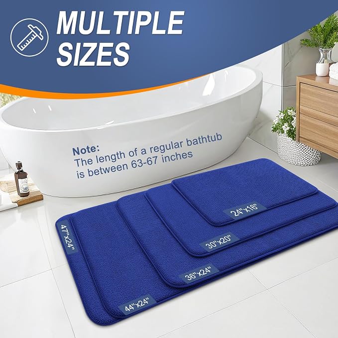 OLANLY Memory Foam Bathroom Runner Rugs 44x24, Long Bath Mats, Royal Blue | Soft Quick Dry Bath Rugs, Non-Slip, Absorbent Machine Washable Mat for Bathroom Floor, Tub and Shower, Home Decor Accessories