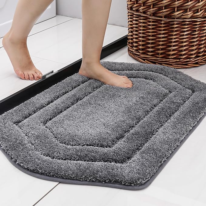 COSY HOMEER Non-Slip Bath Mat Extra Thick Absorbent Plush Washable | 17"x27" Grey Non-Slip Extra Thick Plush Absorbent Machine Washable Bath Mat Bathroom Rug Floor Tub Shower
