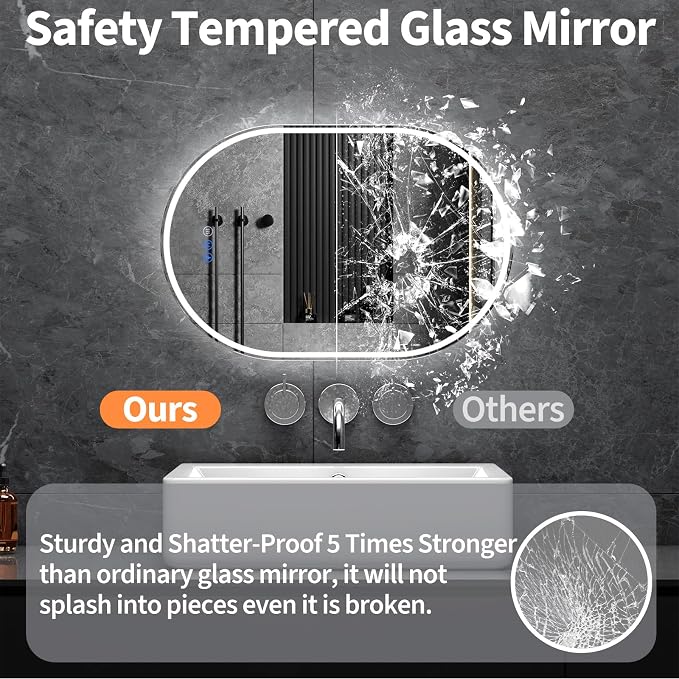 Oval LED Bathroom Mirror, 26"x 38" Frameless Lighted Mirror | LED Mirror with Front Light & Backlit, Anti-Fog, Dimmable Wall Mounted Lighted Mirror, Pill-Shaped Smart Bathroom Mirror