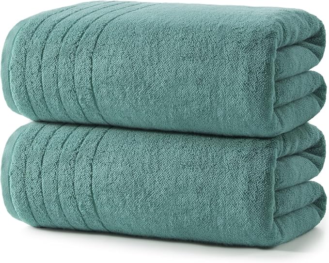 REDKISS 2 Pack Extra Large 35x70 Inch Cotton Bath Towels, Blue | 100% thick cotton, ultra soft & absorbent, quick dry blue towels for bathroom, gym, spa, pool, hotel