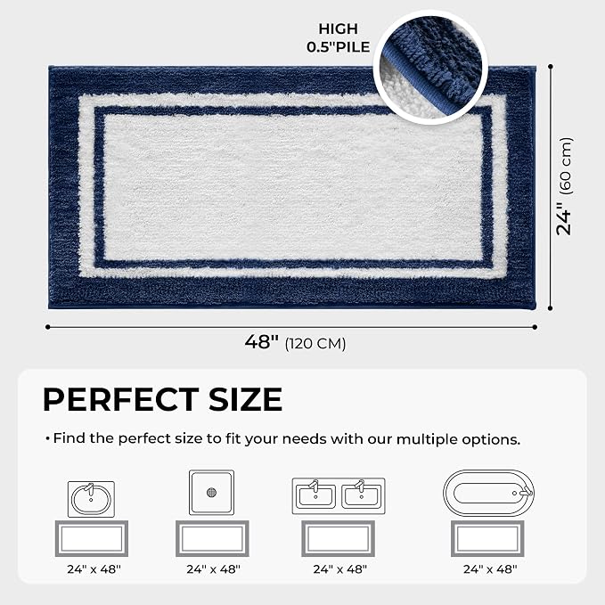 GRANNY SAYS Microfiber Bathroom Rugs Non Slip Washable, Water Absorbent Bathroom Mats for Tub, Soft Bath Mats for Bath Floor & Shower, 24" x 48", Navy Blue Bath Rugs