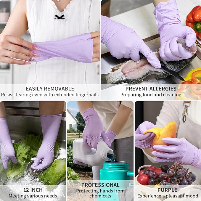 Nitrile Disposable Latex-Free Gloves Purple 5mil 100PCS Cleaning Glove | Powder-free, Latex-free, Industrial-grade,Purple,5mil Thick,12inch long,Comfortable fit,Examination,Food,House Home Cleaning