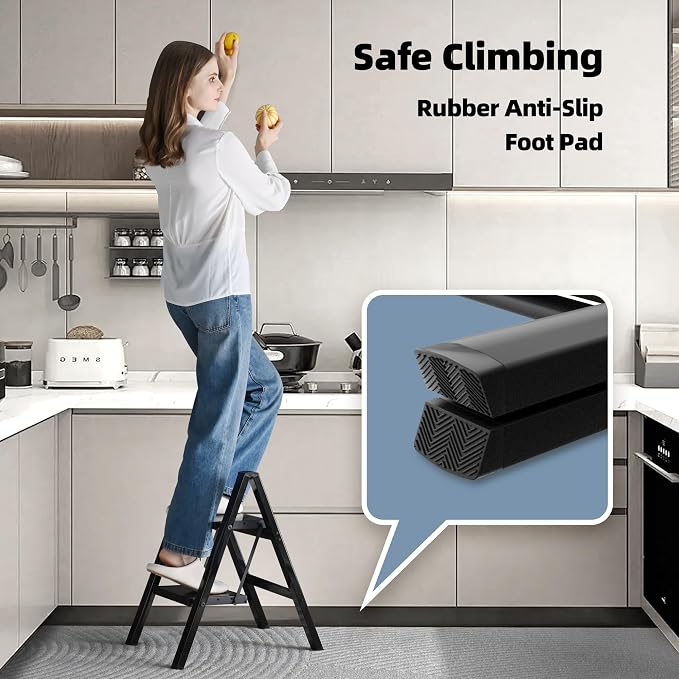 HillhutApex Aluminum Step Stool Foldable,2 Step Ladder (Black) | Lightweight Portable step ladder with Anti-Slip Wide Pedal,330lbs Capacity Ladder for Household,Office,Kitchen
