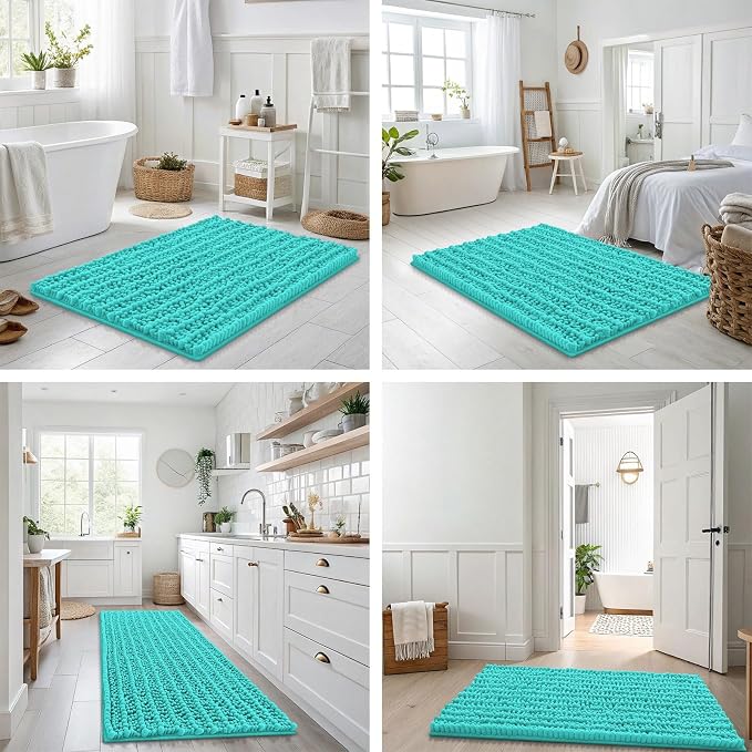 Smiry Bathroom Rugs 36X24, Extra Soft Rubber Backing Chenille Bath Mats | Turquoise Machine Washable Non Slip Quick Dry Bath Mats for Bathroom Floor, Tub, Shower, Home Decor Accessories
