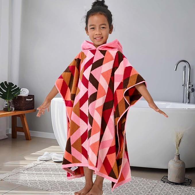 VOOVA & MOVAS Kids Towel Poncho, 4-8 Years, 100% Cotton, Thick, Red | 500GSM Dense Fabric, Solid Jacquard Weave, Soft, Absorbent & Quick Dry, Great for Bathroom and Pool