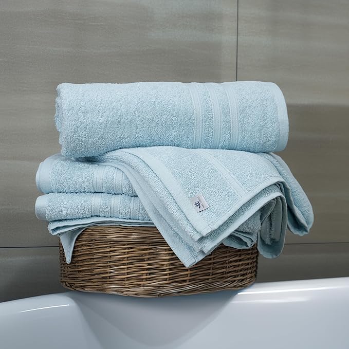 4 Piece Bath Towels 27x54 Inches, Sky Blue | 100% Cotton, Lightweight & Quick-Dry, Ideal for Daily Bathroom Use, Practical & Comfortable