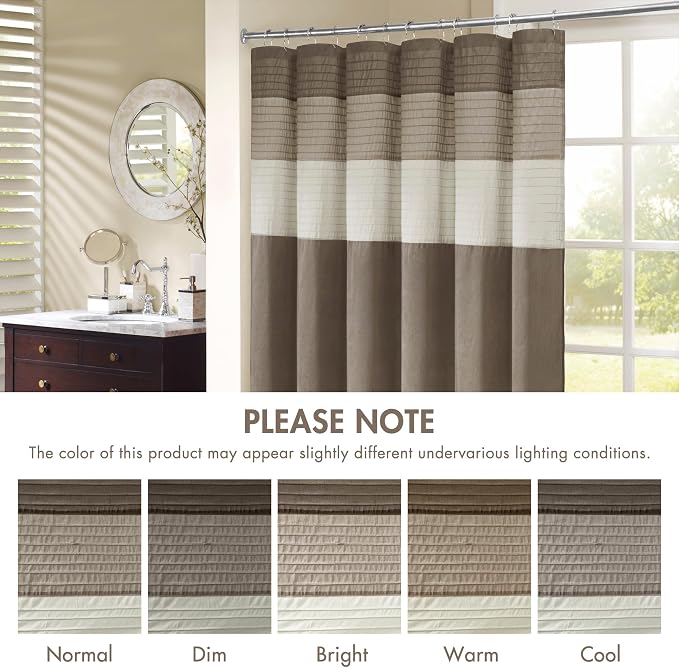 Madison Park Bathroom Shower Curtain 72 x 84 Extra Long, Faux Silk, Natural | Modern Classic, Light Sheen, Pieced, Striped, Microfiber, Machine Washable, OEKO-TEX Certified, Amherst