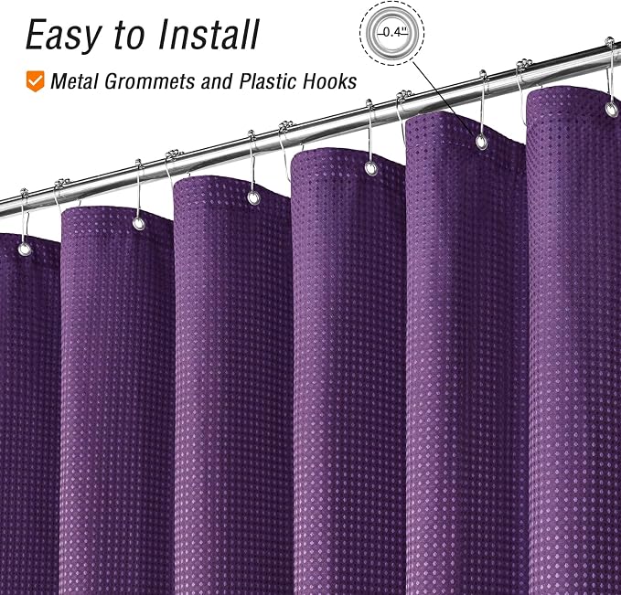Long Purple Fabric Shower Curtain, 72 x 78 | Tall Cloth-Textured Shower Curtain for Bathroom, Water Repellent, Machine Washable