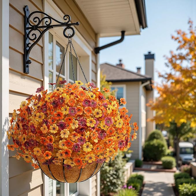 Alupssuc 48 Bundles Artificial Fall Flowers, UV Resistant Faux Mums Porch | Silk & Plastic, 13 Inch Tall, for Indoor Outdoor Planters Yard Patio Window Box, Autumn Outside Realistic Fake Decoration