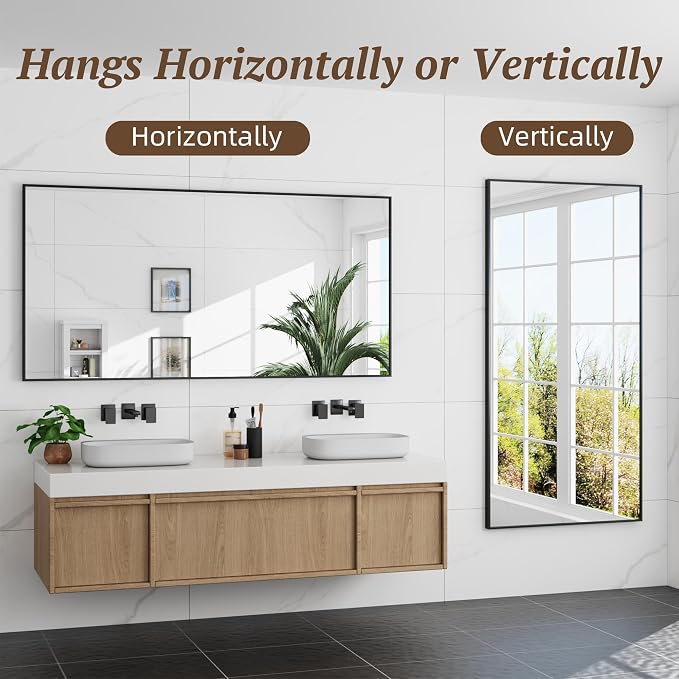 Bathroom Mirror 50" x 30", Large Rectangle Wall Mirror, Black Metal Frame Wall Mounted Mirrors for Bathroom, Vanity, Bedroom, Entryway Decor(Horizontal/Vertical)