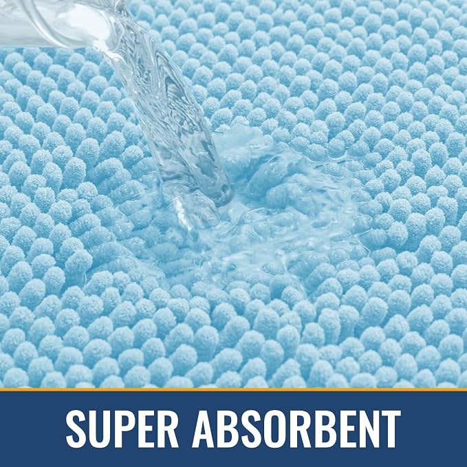 Arotive Bathroom Rugs 24x16, Soft Absorbent Shaggy Chenille Bath Rugs | Sky Blue, Machine Washable Rubber Backing Bath Mats for Bathroom Floor Tub and Shower Home Decor Accessories