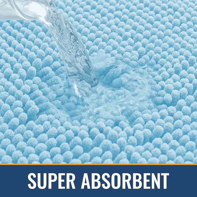 Arotive Bathroom Rugs 30x20, Soft Absorbent Shaggy Chenille Bath Rugs | Sky Blue, Machine Washable Rubber Backing Bath Mats for Bathroom Floor Tub and Shower Home Decor Accessories