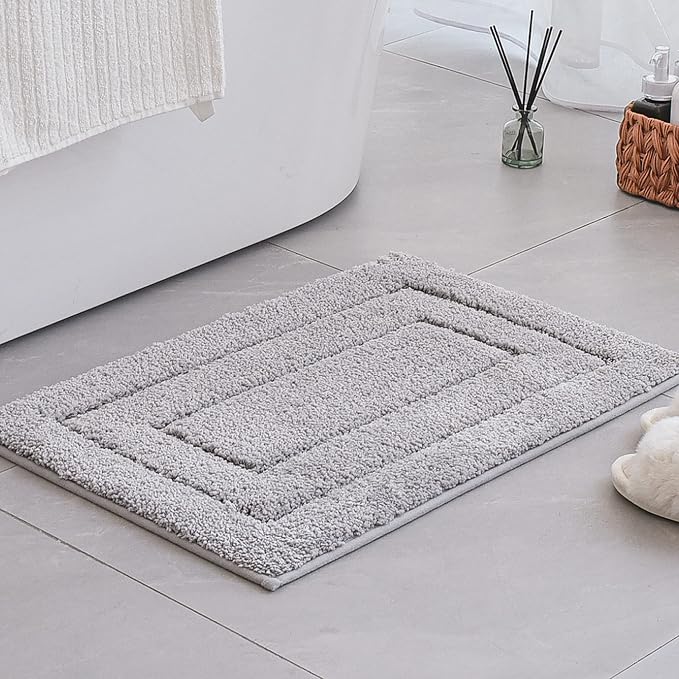 GRANNY SAYS Gray Bathroom Rugs Set 2 Piece, Non Slip Microfiber Bath Mats | Soft microfiber with TPR backing, fast water absorption, machine washable 2 piece bath rug set for Tub, Shower, Toilet